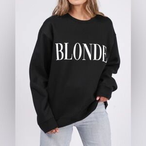 BRUNETTE THE LABEL Big Sister “BLONDE” crew black sweatshirt NWT